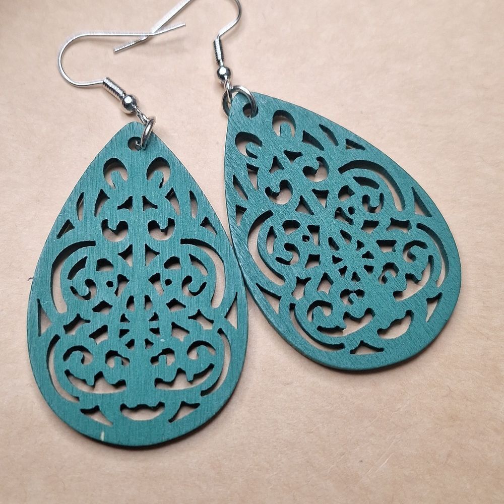 TEAL teardrop wood boho earrings